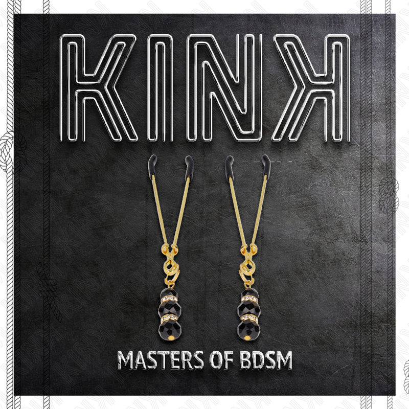 KINK - Grampos finos dourados para mamilos com 3 contas de vidro pretas de 7 cm