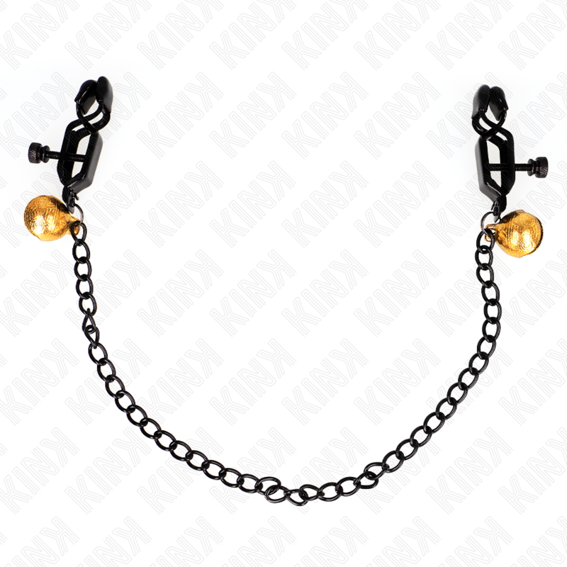 KINK - Grampos de mamilo de corrente plana e sino prata 30 cm