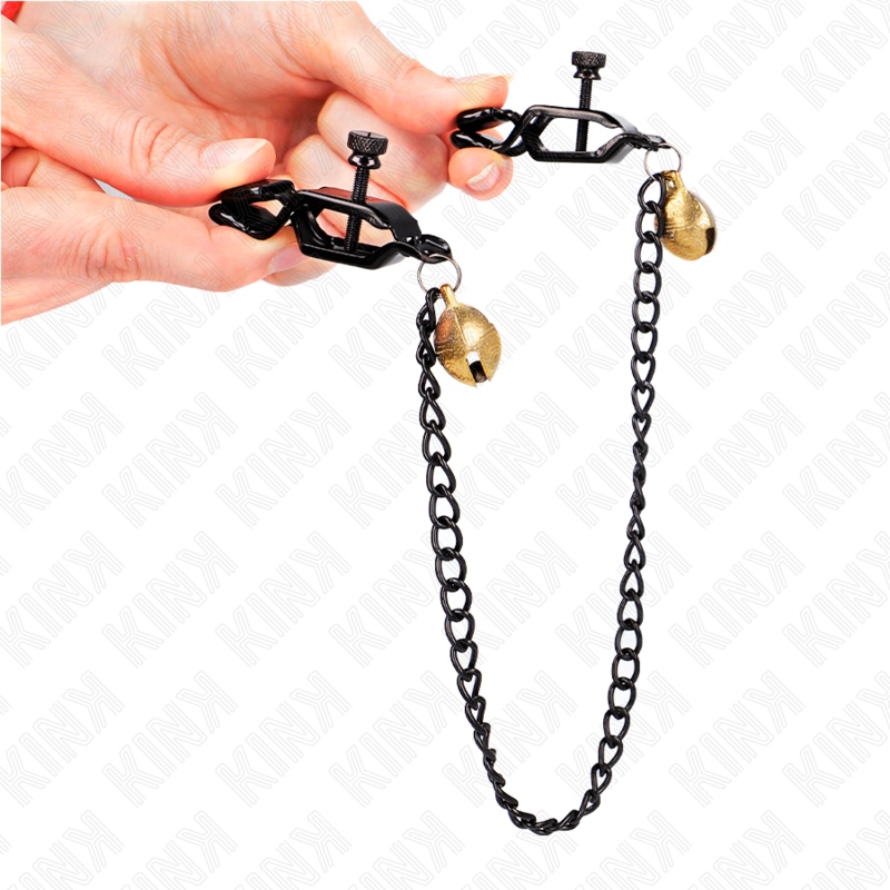 KINK - Grampos de mamilo de corrente plana e sino prata 30 cm
