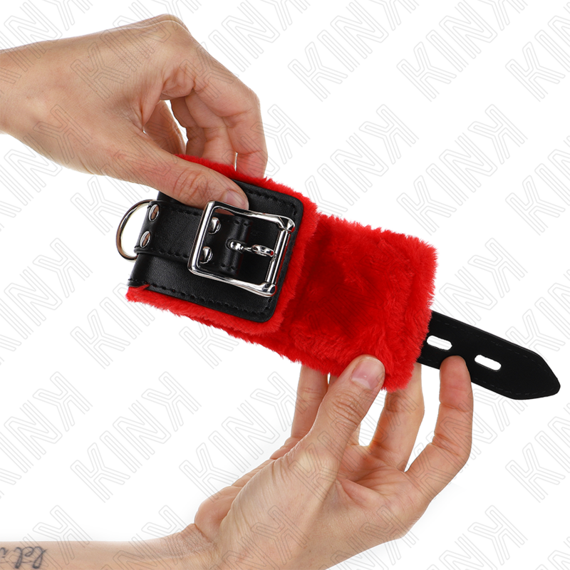 KINK - RESTRIÇÕES DE PULSO FORRADAS DE PELE COM FUROS QUADRADOS CINTO VERMELHO E PRETO AJUSTÁVEL 17-29 CM X 6 CM