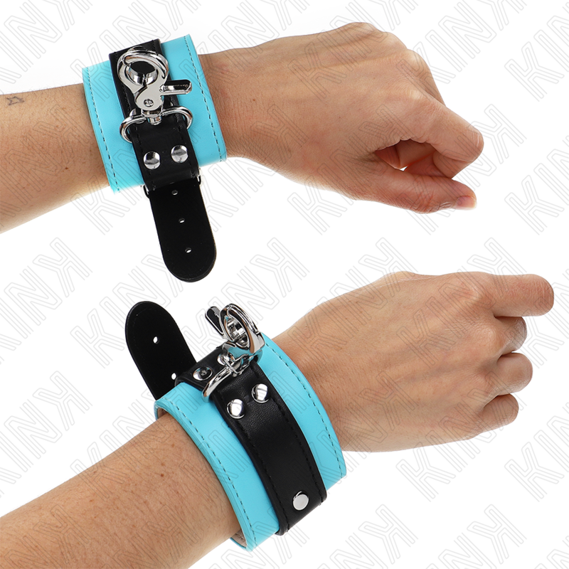 KINK - RESTRIÇÕES DE PULSO PREMIUM COM TRAVA PRETA / AZUL AJUSTÁVEL 21-28 CM X 5,5 CM