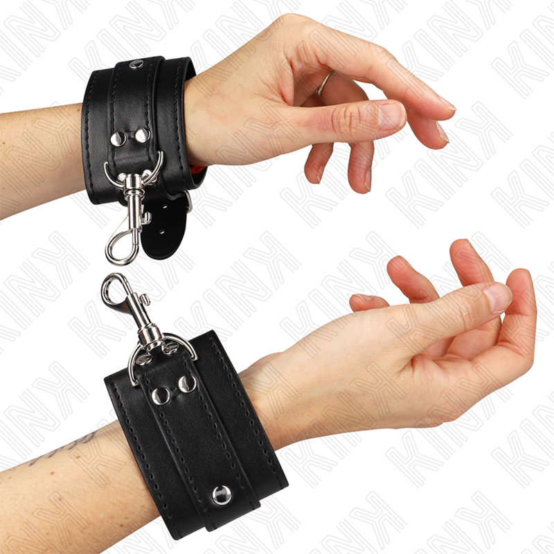 KINK - RESTRIÇÕES DE PULSO COM TRAVA DUNGEON PRETAS AJUSTÁVEIS 21-28 CM X 5,5 CM