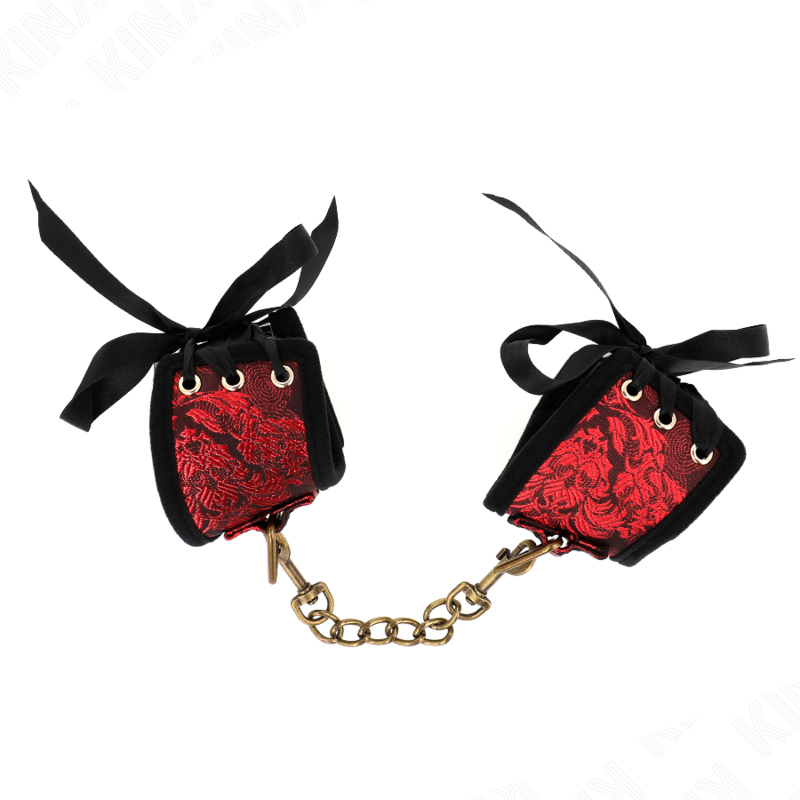 KINK - SCANDAL RESTRIÇÕES DE PULSO VERMELHO E PRETO DETALHES DE RENDA 24,5 CM X 6,5 CM