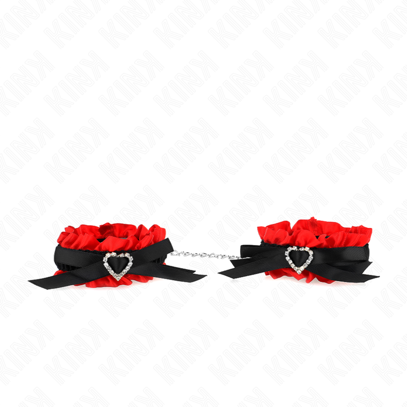 KINK - RESTRIÇÕES DE PUNHO ELÁSTICAS DE RENDA COM DETALHES DE CORAÇÃO VERMELHO AJUSTÁVEIS 22-35 CM