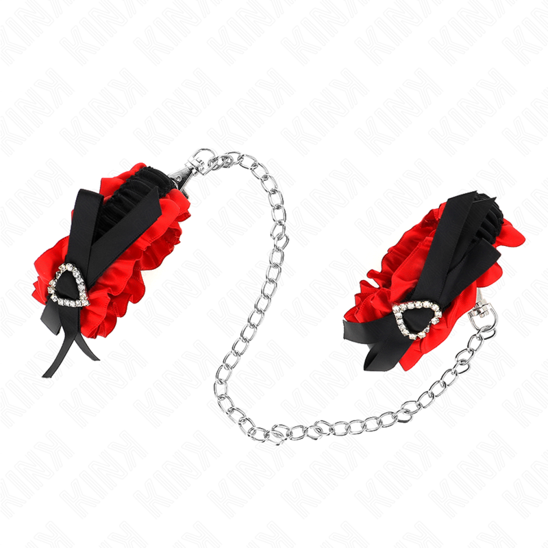 KINK - RESTRIÇÕES DE PUNHO ELÁSTICAS DE RENDA COM DETALHES DE CORAÇÃO VERMELHO AJUSTÁVEIS 22-35 CM