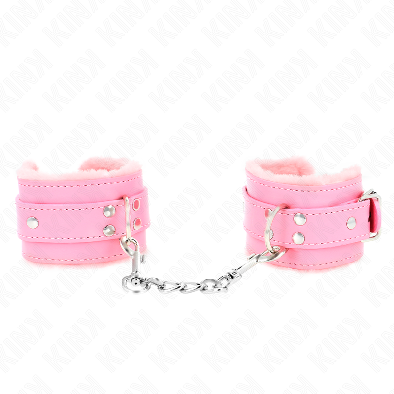 KINK - PUNHOS FORRADOS COM PELE ROSA COM CINTO ROSA AJUSTÁVEL 17-29 CM X 6 CM