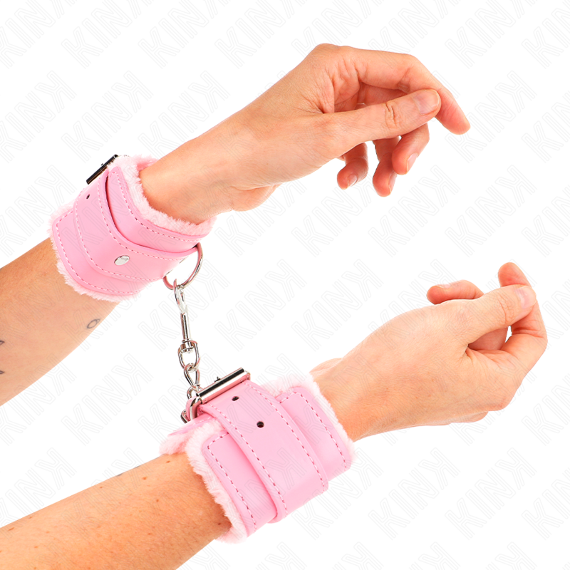 KINK - PUNHOS FORRADOS COM PELE ROSA COM CINTO ROSA AJUSTÁVEL 17-29 CM X 6 CM
