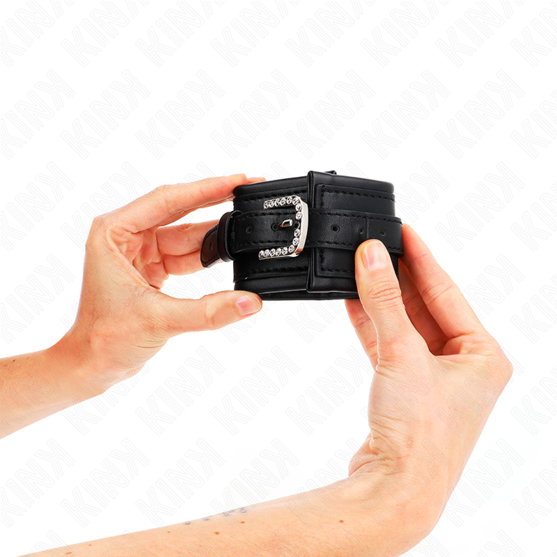 KINK - RHINESTONE BUCKLE WRIST RESTRAINTS BLACK ADJUSTABLE 25-32 CM