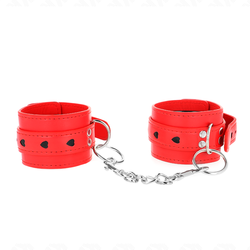 KINK - RESTRIÇÕES DE PULSO VERMELHAS COM INCRUSTAÇÃO DE CORAÇÃO PRETO AJUSTÁVEL 21-28 CM X 5,5 CM