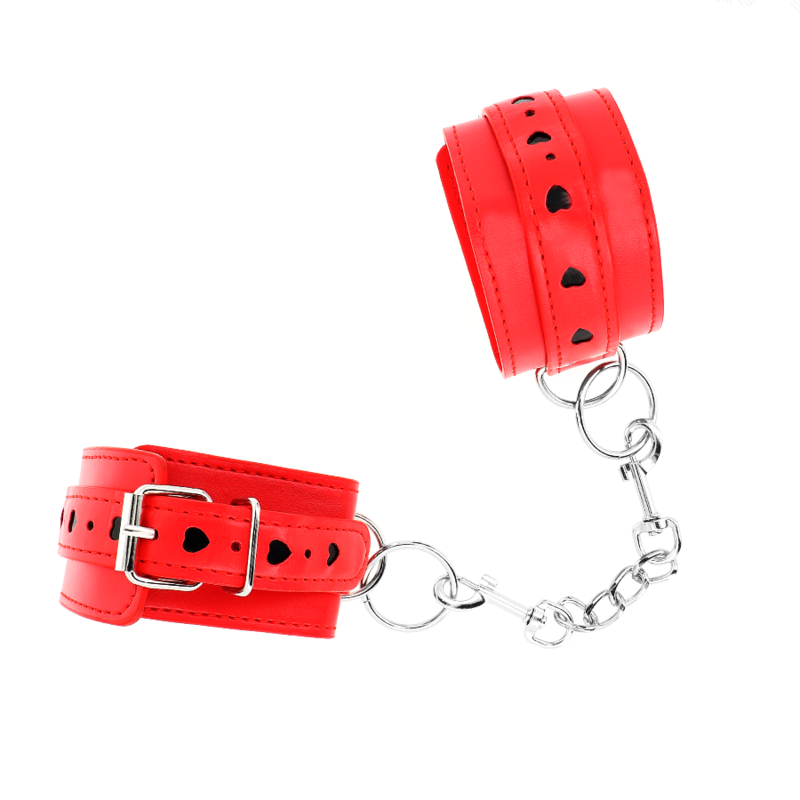KINK - RESTRIÇÕES DE PULSO VERMELHAS COM INCRUSTAÇÃO DE CORAÇÃO PRETO AJUSTÁVEL 21-28 CM X 5,5 CM
