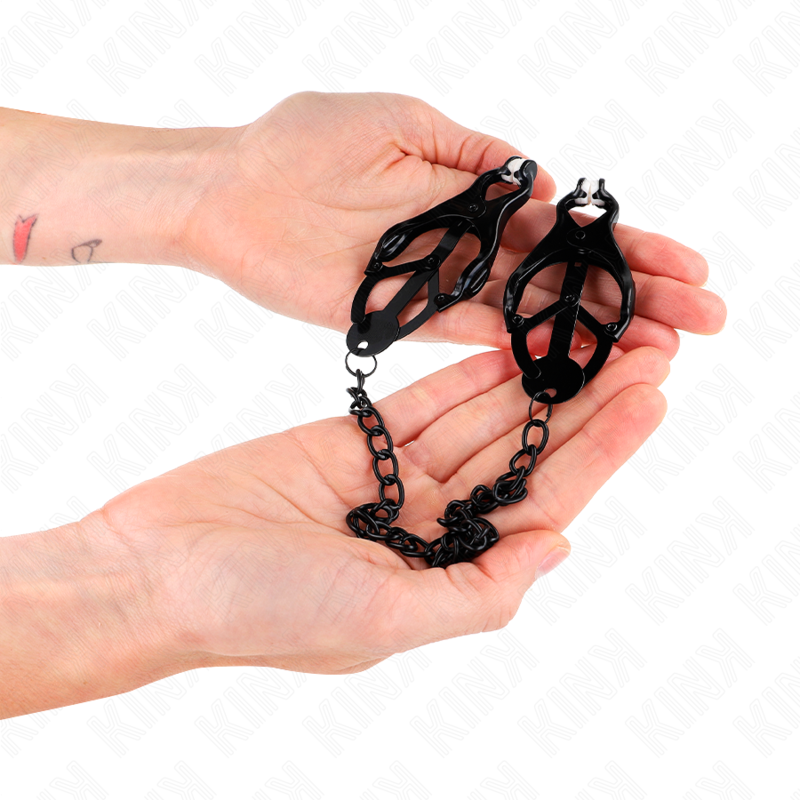 KINK - Grampos de mamilo de trevo japonês com corrente preta 30 cm