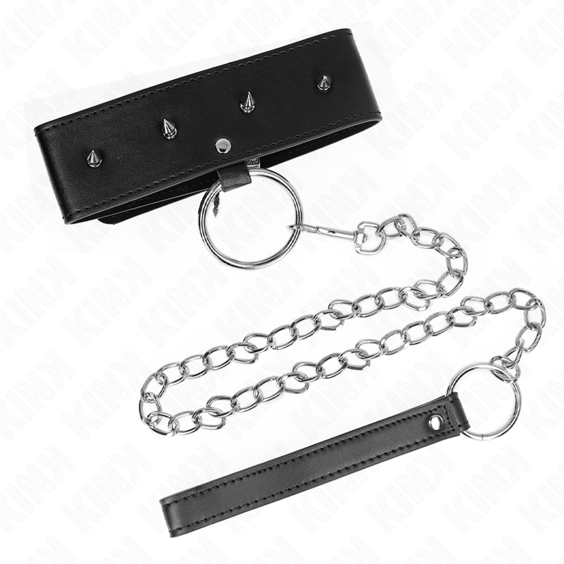 KINK - COLAR 65 CM COM COLEIRA COM TACHAS PRATEADAS MODELO 2 AJUSTÁVEL 36-43 CM X 5 CM
