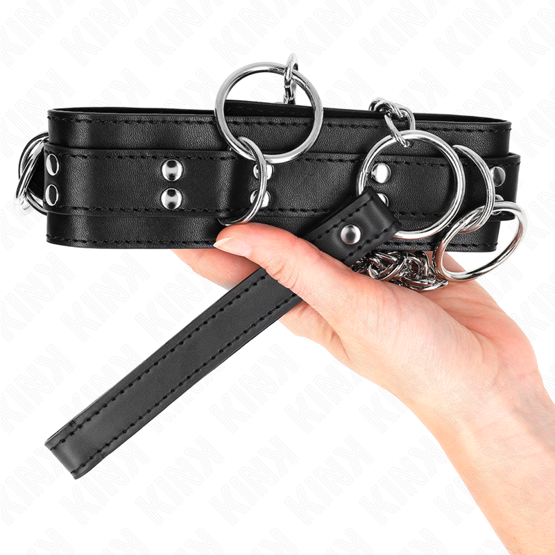 KINK - COLAR DE ESCRAVIDÃO COM 3 ARGOLAS E ALÇA 80 CM 53 X 5 CM