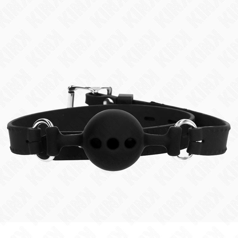 KINK - MORDAÇA DE SILICONE COMPLETA 55 x 2 CM COM BOLA DE 4 CM TAMANHO S PRETA AJUSTÁVEL 35-51 CM