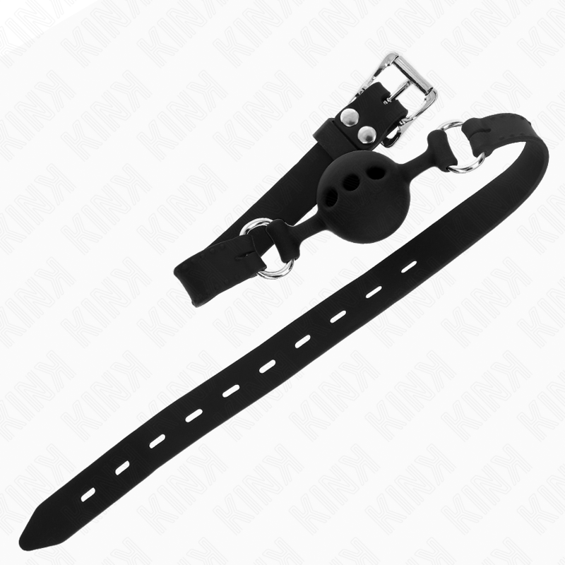 KINK - MORDAÇA DE SILICONE COMPLETA 55 x 2 CM COM BOLA DE 4 CM TAMANHO S PRETA AJUSTÁVEL 35-51 CM