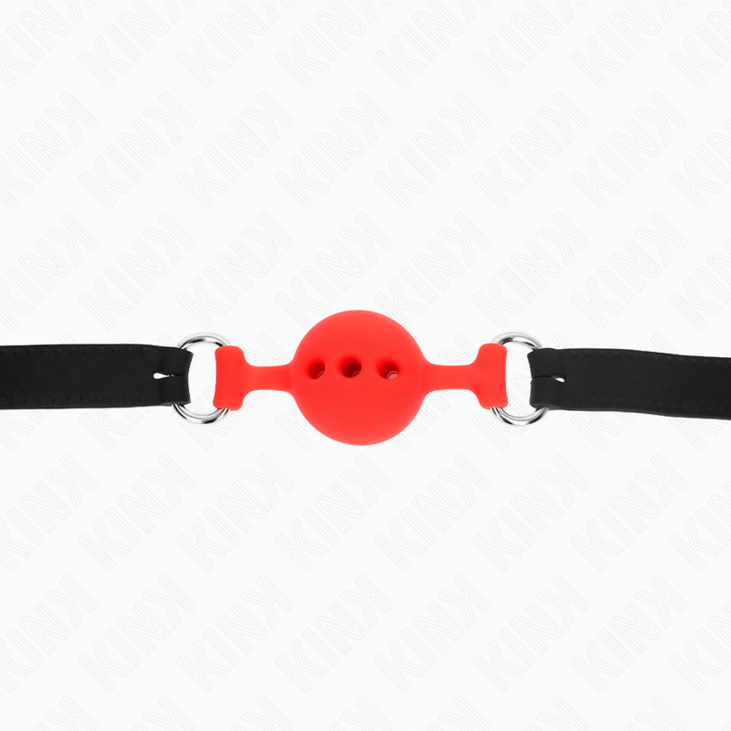 KINK - MORDAÇA DE SILICONE COMPLETA 55 x 2 CM COM BOLA DE 4 CM TAMANHO S VERMELHO AJUSTÁVEL 35-51 CM