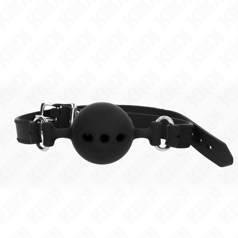 KINK - MORDAÇA DE SILICONE COMPLETA 55 x 2 CM COM BOLA DE 5 CM TAMANHO L PRETA AJUSTÁVEL 35-51 CM