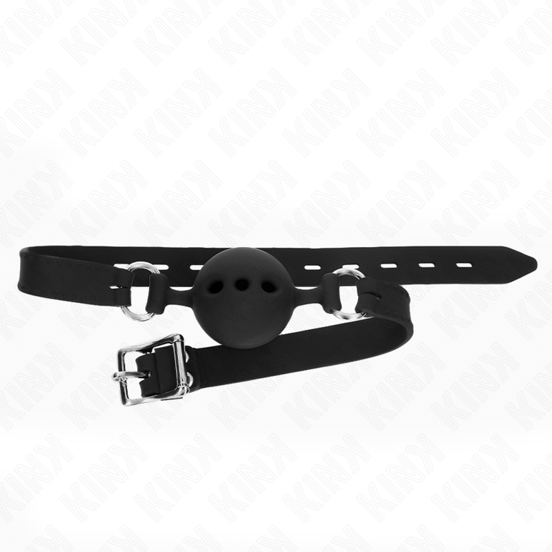 KINK - MORDAÇA DE SILICONE COMPLETA 55 x 2 CM COM BOLA DE 5 CM TAMANHO L PRETA AJUSTÁVEL 35-51 CM
