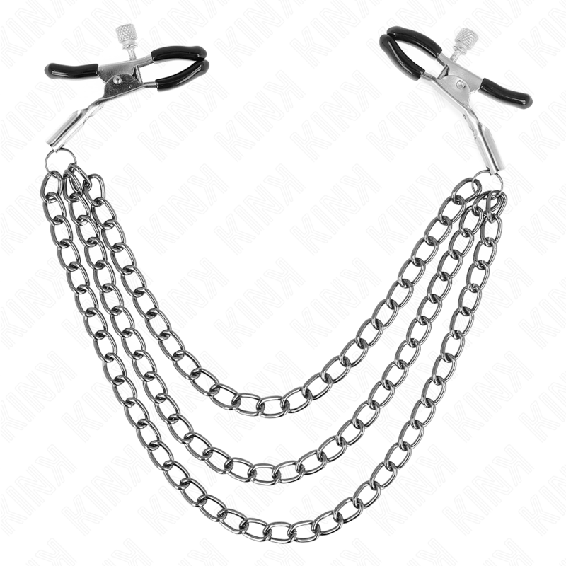 KINK - PINÇAS PARA MAMILOS COM 3 CORRENTES PRETAS 20/23/28 CM