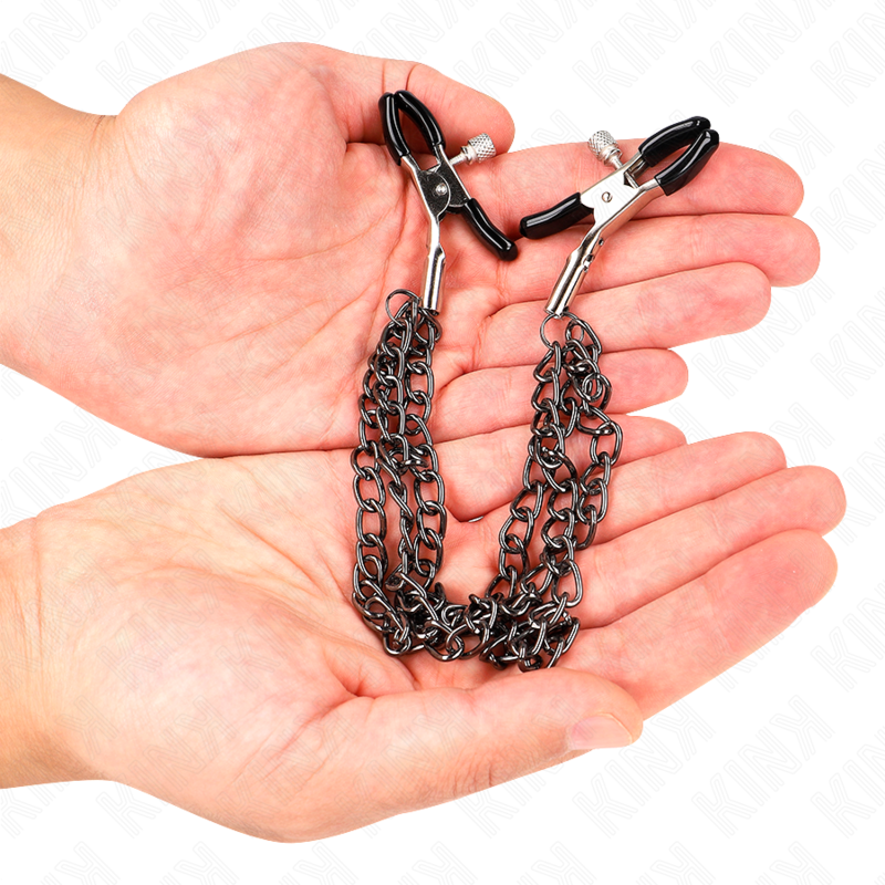 KINK - PINÇAS PARA MAMILOS COM 3 CORRENTES PRETAS 20/23/28 CM