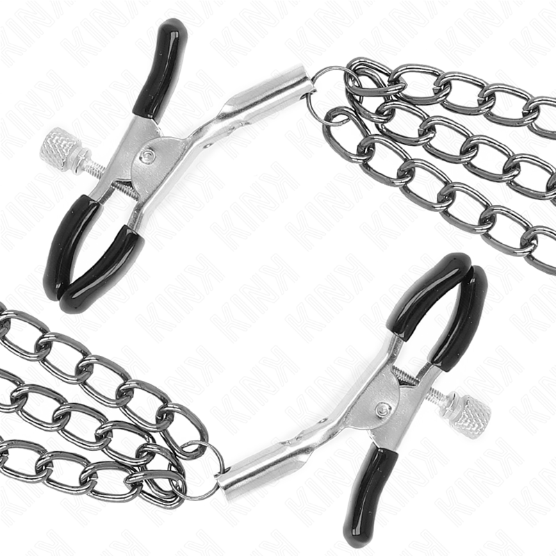 KINK - PINÇAS PARA MAMILOS COM 3 CORRENTES PRETAS 20/23/28 CM