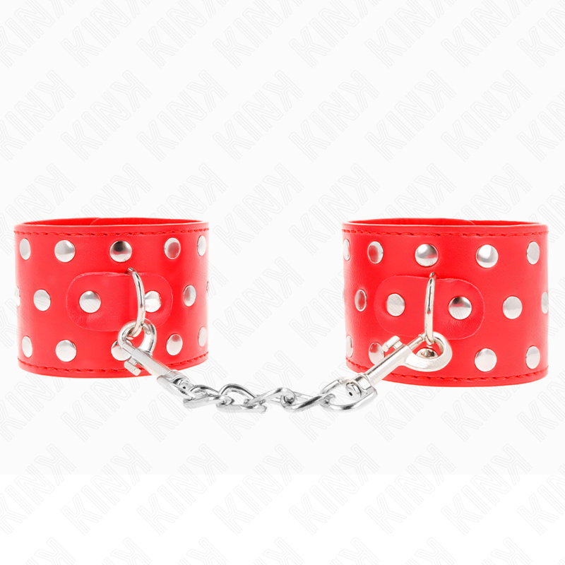 KINK - RESTRIÇÕES DE PUNHO COM FECHO DE PRESSÃO REBITES VERMELHOS AJUSTÁVEIS 19-24 CM X 5,5 CM