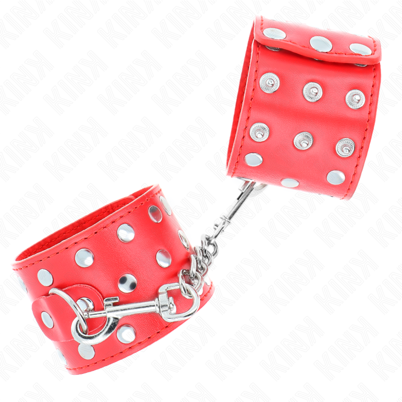 KINK - RESTRIÇÕES DE PUNHO COM FECHO DE PRESSÃO REBITES VERMELHOS AJUSTÁVEIS 19-24 CM X 5,5 CM