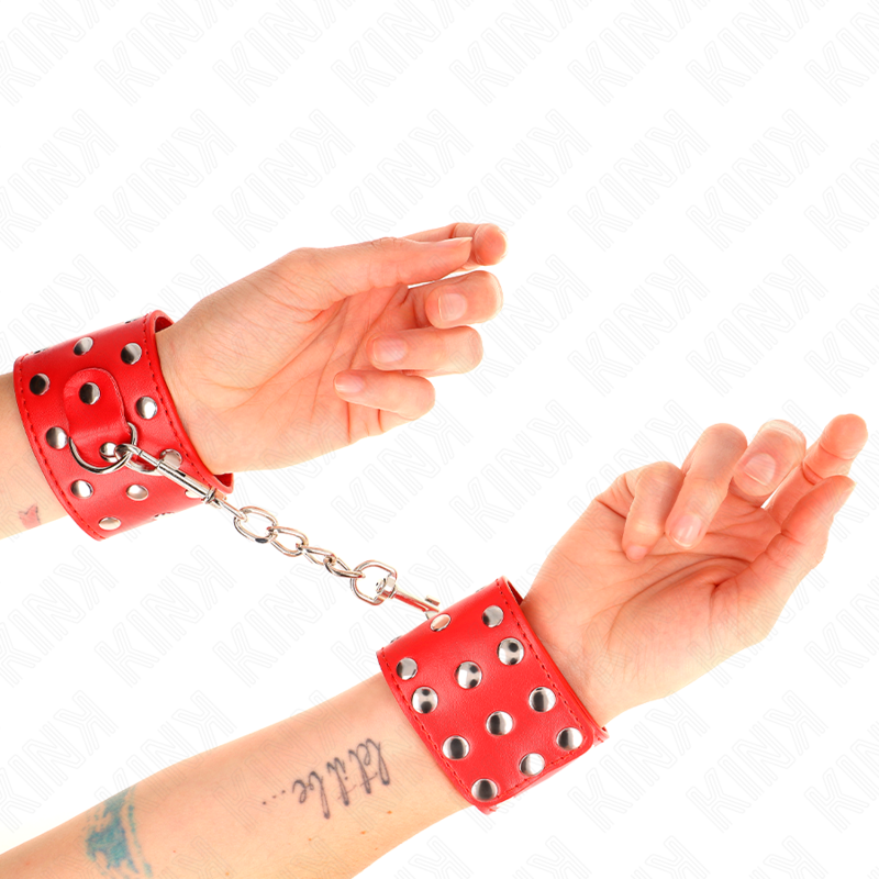 KINK - RESTRIÇÕES DE PUNHO COM FECHO DE PRESSÃO REBITES VERMELHOS AJUSTÁVEIS 19-24 CM X 5,5 CM
