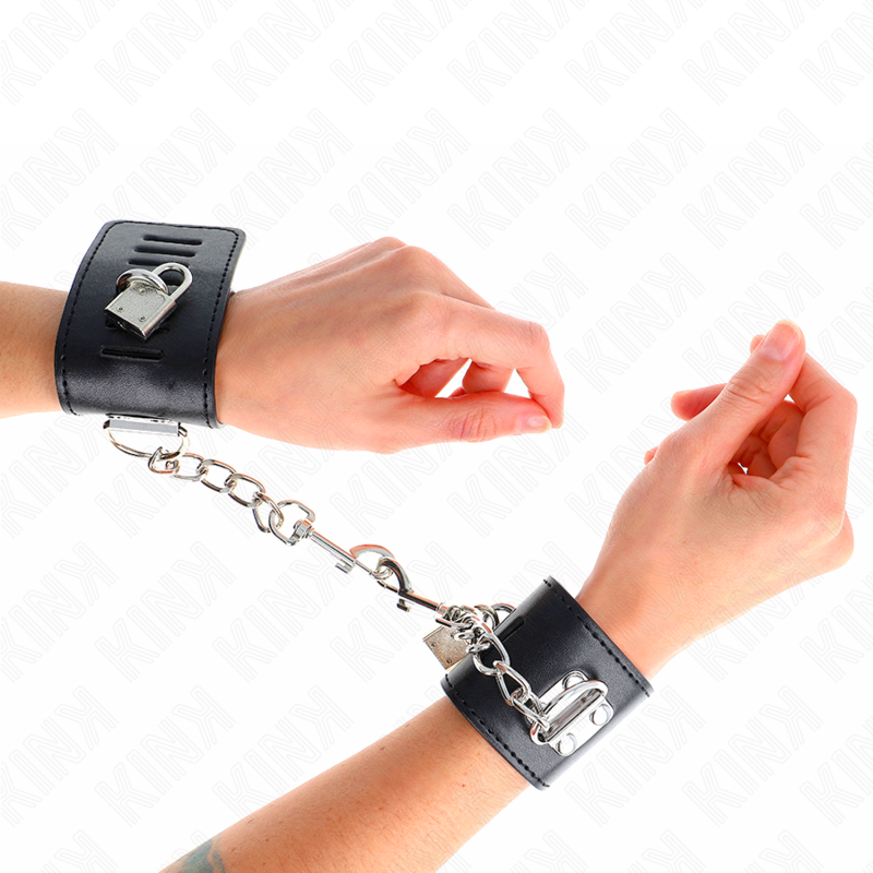 KINK - RESTRIÇÕES DE PULSO COM FECHO DE CADEADO PRETO AJUSTÁVEL 16-23 CM X 5,5 CM