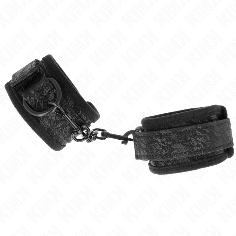 KINK - PUNHOS DE PULSO REVESTIDOS EM RENDA ESCURA NEOPRENE AJUSTÁVEIS PRETOS 20-29 CM X 5 CM