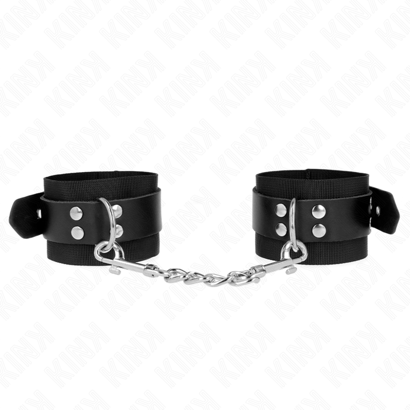 KINK - RESTRIÇÕES DE PUNHO DE NYLON PRETO COM CINTO DE COURO PRETO AJUSTÁVEL 19-29 CM X 5,1 CM