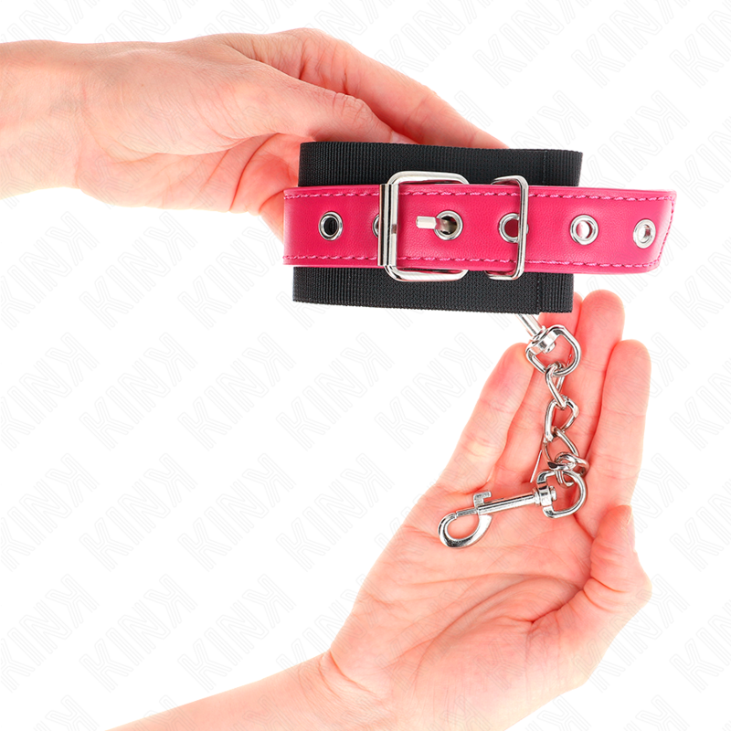 KINK - PULSEIRAS DE NYLON PRETAS COM CINTO DE COURO FRAMBOESA ROSA AJUSTÁVEL 19-29 CM X 5,1 CM