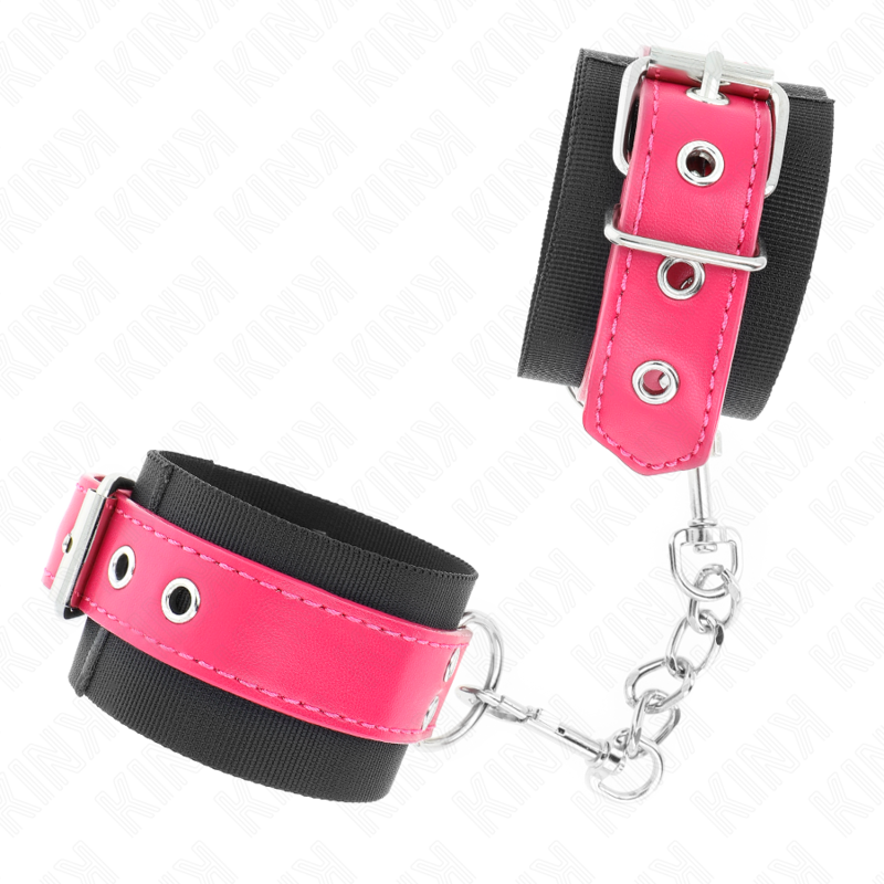 KINK - PULSEIRAS DE NYLON PRETAS COM CINTO DE COURO FRAMBOESA ROSA AJUSTÁVEL 19-29 CM X 5,1 CM