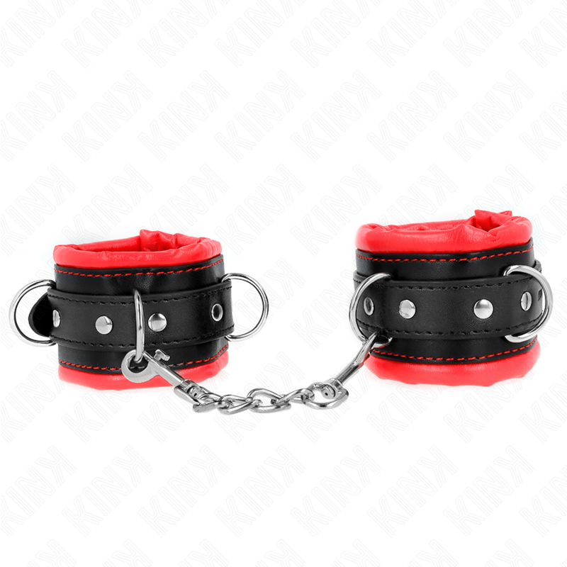 KINK - RESTRIÇÕES DE PULSO PESADAS COM FORRO DE PELE VERMELHA AJUSTÁVEL 20-30 CM X 6 CM