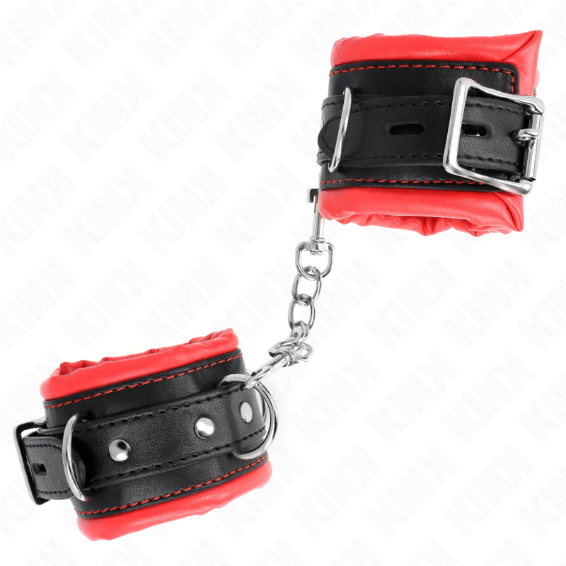 KINK - RESTRIÇÕES DE PULSO PESADAS COM FORRO DE PELE VERMELHA AJUSTÁVEL 20-30 CM X 6 CM