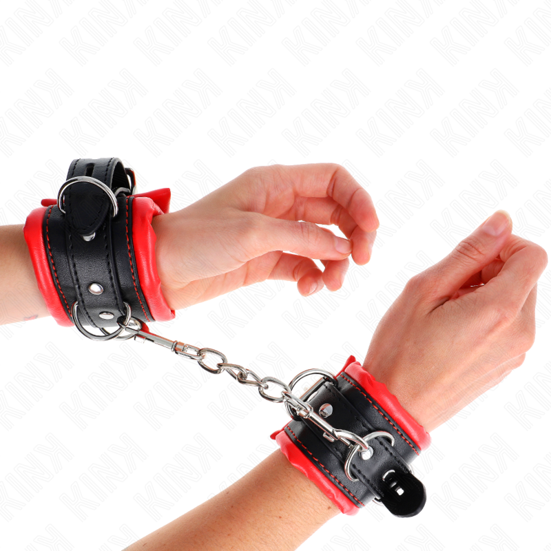 KINK - RESTRIÇÕES DE PULSO PESADAS COM FORRO DE PELE VERMELHA AJUSTÁVEL 20-30 CM X 6 CM