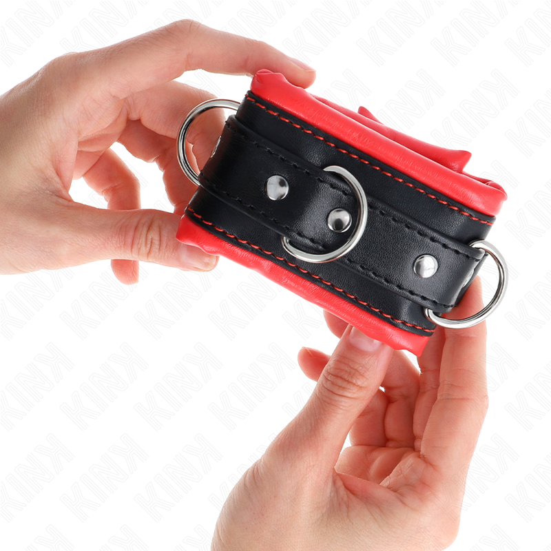 KINK - RESTRIÇÕES DE PULSO PESADAS COM FORRO DE PELE VERMELHA AJUSTÁVEL 20-30 CM X 6 CM