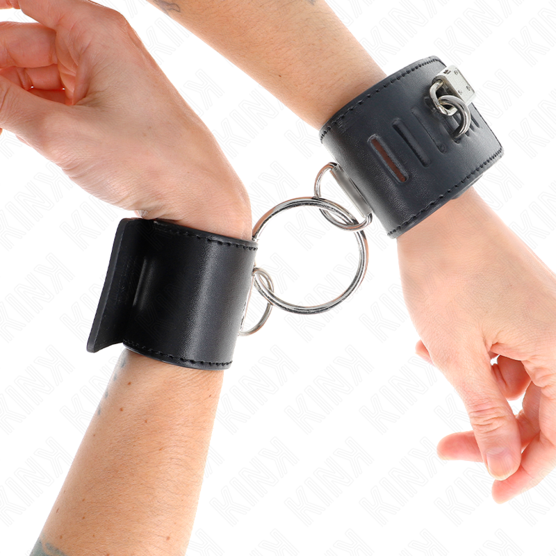 KINK - RESTRIÇÕES DE PUNHO FIXAS COM FECHAMENTO DE ANEL E CADEADO PRETO AJUSTÁVEL 16-23 CM X 5,5 CM
