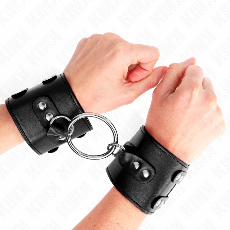 KINK - RESTRIÇÕES DE PUNHO FIXAS COM ANEL E TITULARES AJUSTÁVEIS PRETO 17-22 CM X 6,5 CM