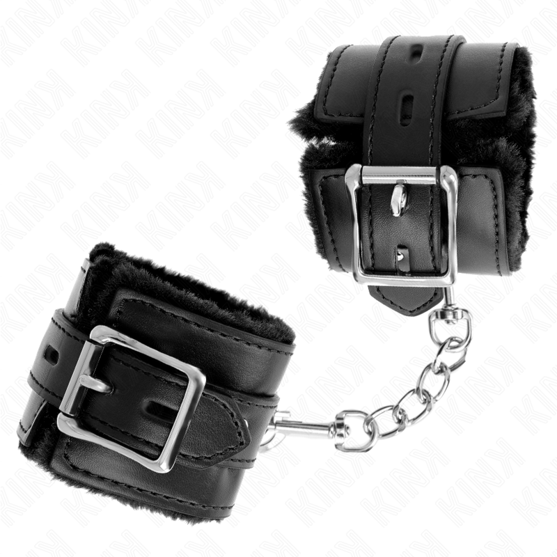 KINK - PULSEIRAS FORRADAS DE PELE COM FUROS QUADRADOS PRETO E CINTO PRETO AJUSTÁVEL 17-29 CM X 6 CM