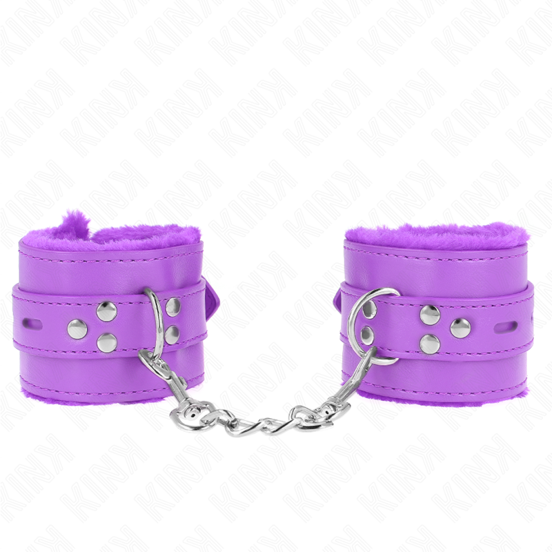 KINK - PULSEIRAS FORRADAS DE PELE COM FUROS QUADRADOS ROXO E CINTO ROXO AJUSTÁVEL 17-29 CM X 6 CM