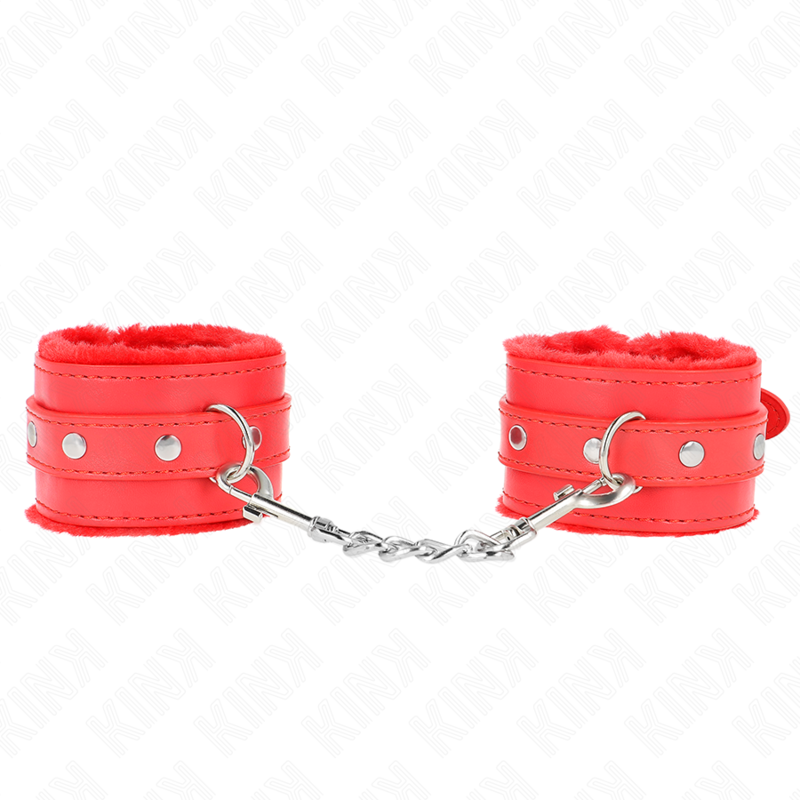 KINK - PULSEIRAS PREMIUM FORRADAS DE PELE VERMELHAS COM CINTO VERMELHO AJUSTÁVEL 17-29 CM X 6 CM