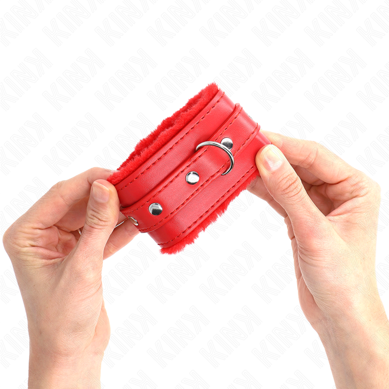 KINK - PULSEIRAS PREMIUM FORRADAS DE PELE VERMELHAS COM CINTO VERMELHO AJUSTÁVEL 17-29 CM X 6 CM