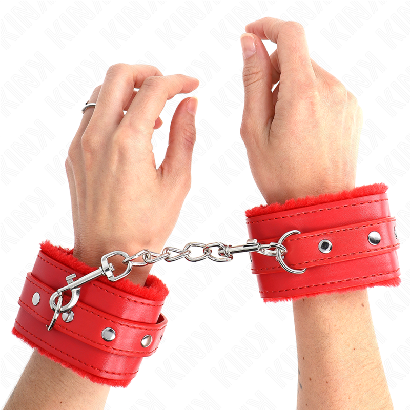KINK - PULSEIRAS PREMIUM FORRADAS DE PELE VERMELHAS COM CINTO VERMELHO AJUSTÁVEL 17-29 CM X 6 CM