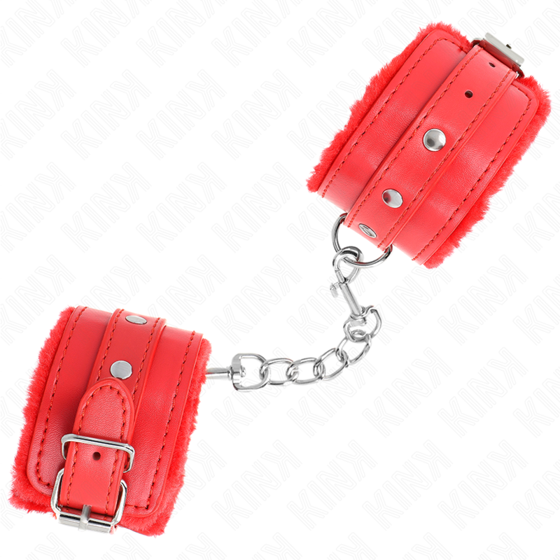 KINK - PULSEIRAS PREMIUM FORRADAS DE PELE VERMELHAS COM CINTO VERMELHO AJUSTÁVEL 17-29 CM X 6 CM