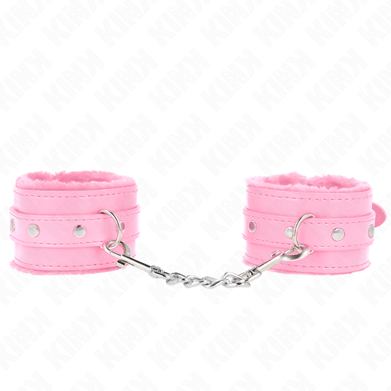 KINK - PULSEIRAS PREMIUM FORRADAS DE PELE ROSA COM CINTO ROSA AJUSTÁVEL 17-29 CM X 6 CM