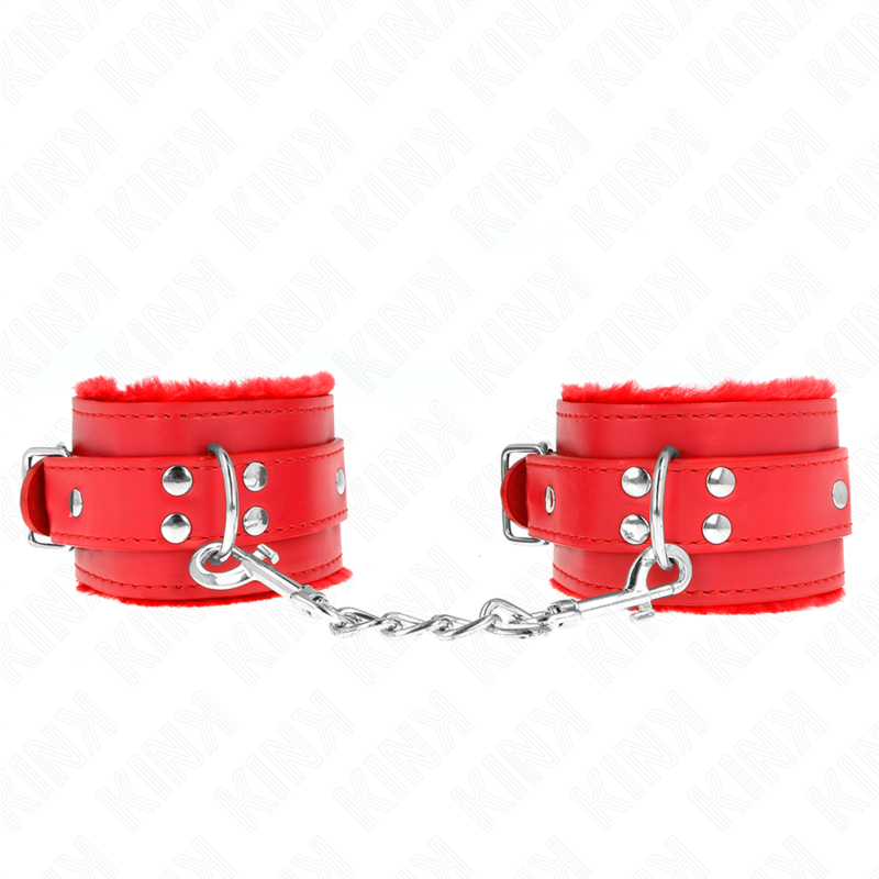 KINK - RESTRIÇÕES DE PULSO FORRADAS DE PELE VERMELHAS COM CINTO VERMELHO AJUSTÁVEL 17-29 CM X 6 CM