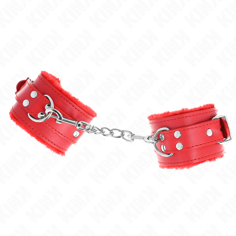 KINK - RESTRIÇÕES DE PULSO FORRADAS DE PELE VERMELHAS COM CINTO VERMELHO AJUSTÁVEL 17-29 CM X 6 CM