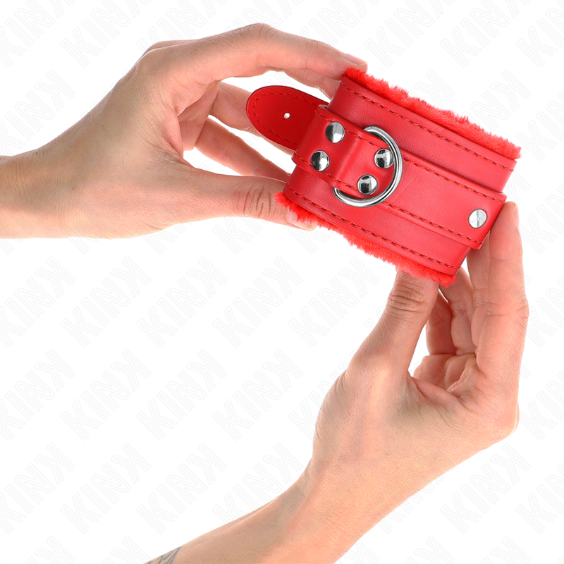 KINK - RESTRIÇÕES DE PULSO FORRADAS DE PELE VERMELHAS COM CINTO VERMELHO AJUSTÁVEL 17-29 CM X 6 CM