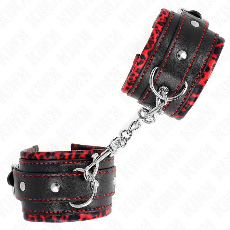 KINK - RESTRIÇÕES DE PULSO FORRADAS DE PELE VERMELHO/PRETO AJUSTÁVEIS 17-29 CM X 6 CM